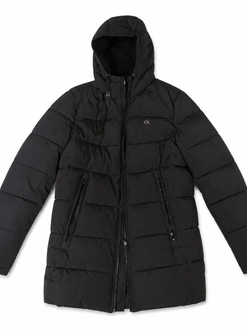 Calvin Klein Black Quilted Long Puffer Coat w/ Hood 0°F Warmth Factor